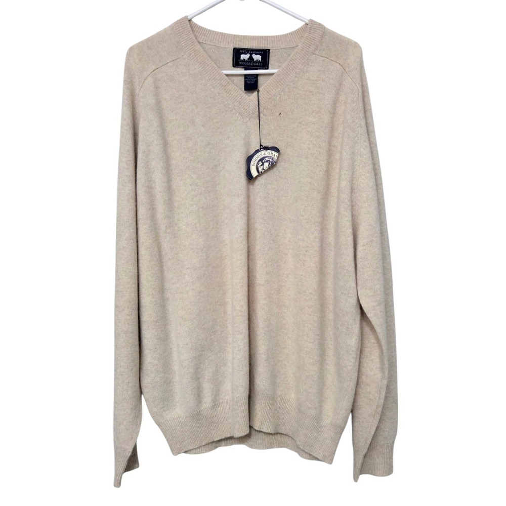 NWT Woods & Gray 100% Cashmere V-Neck Sweater Oatmeal Beige Men's XL READ